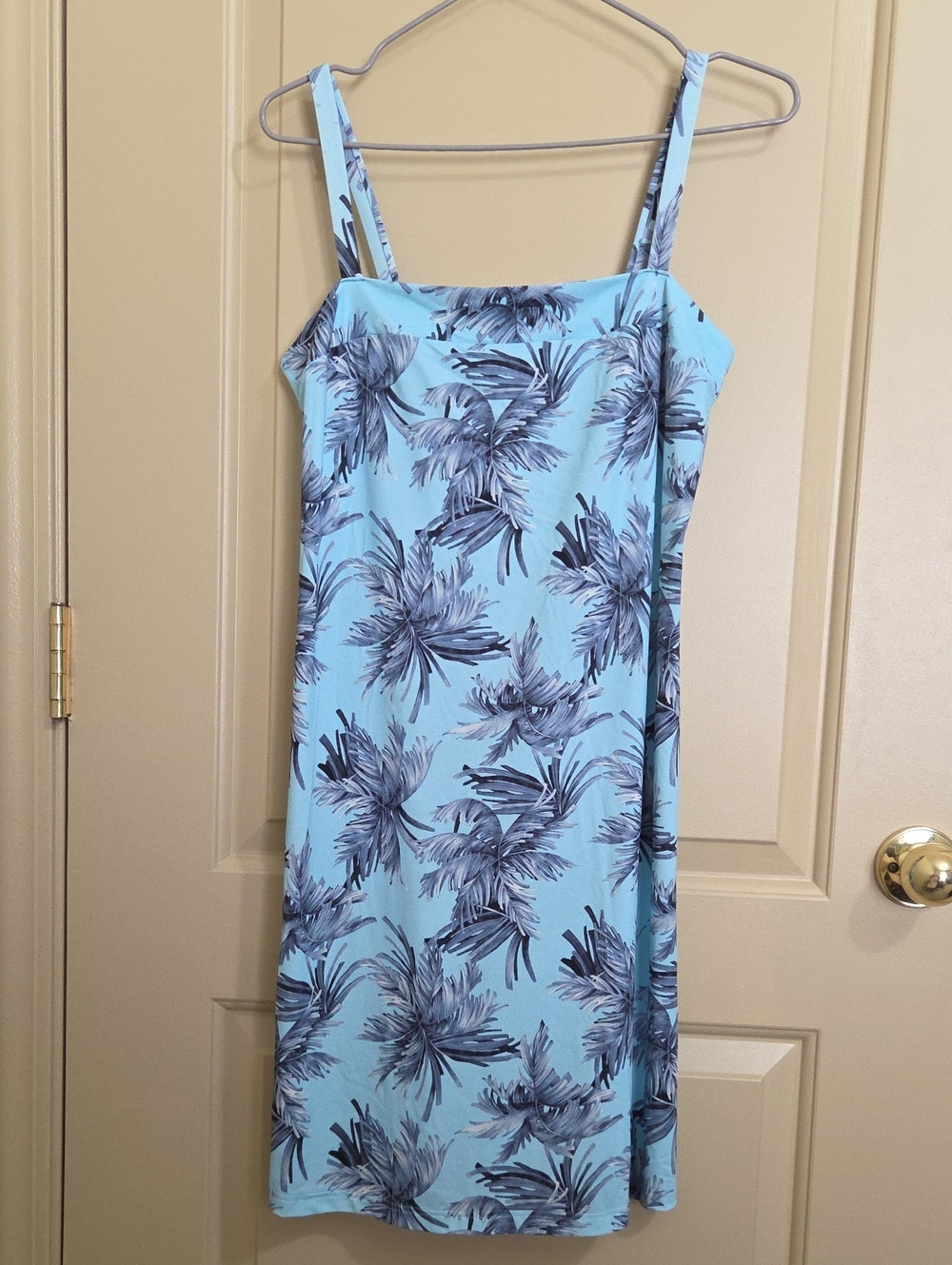Mare Blu. Light Blue Palm Print Sundress